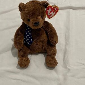 Ty Plush Bear with Blue Patterned Tie